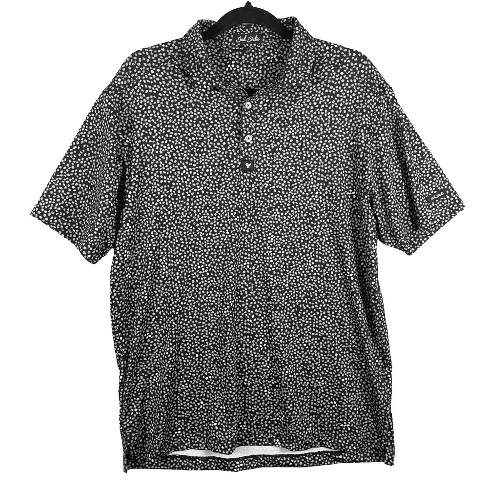 Bad Birdie Performance Polo Shirt Men Large Black Geometric Print Gold Outdoor
